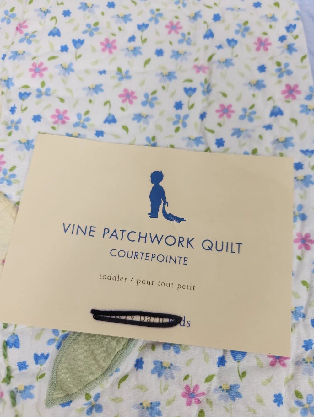 Pottery Barn Kids Vine Patchwork Crib/ Toddler Quilt 50x36 NOS Floral *Flaw*